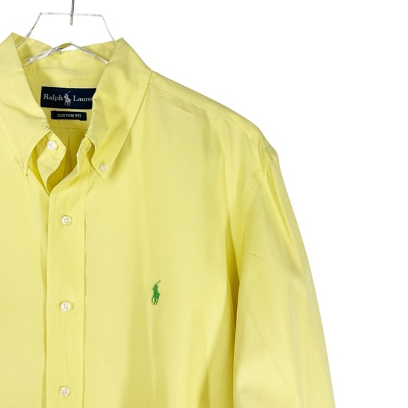 RALPH LAUREN Men's Custom Fit Bright Yellow Button Down Collared Shirt Size XL - Picture 2 of 6